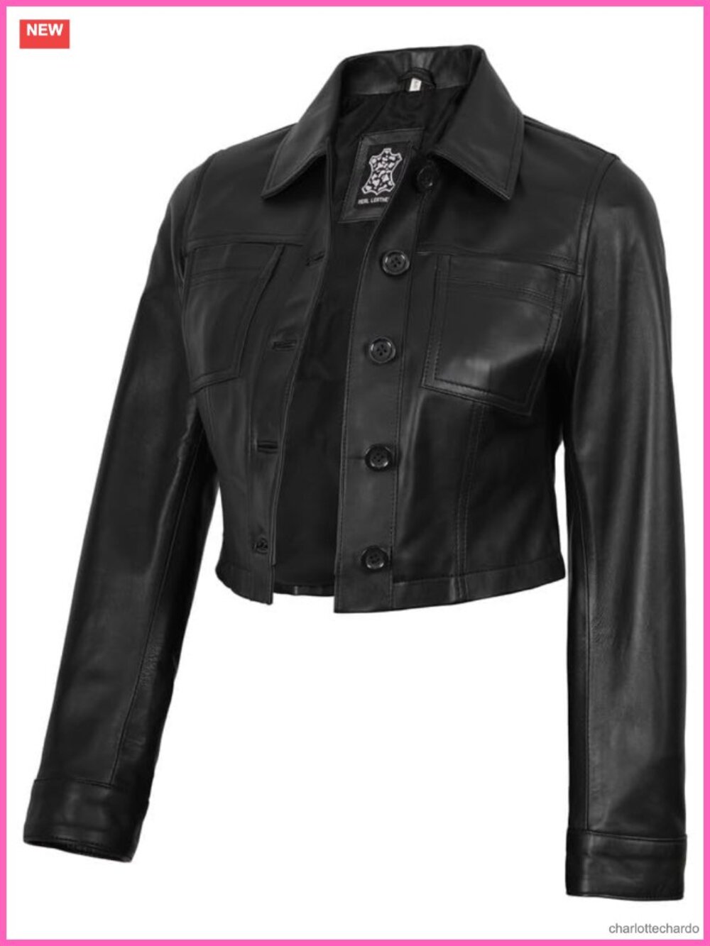 Cropped Real Lambskin Leather Jacket Button Closure Shirt Collar